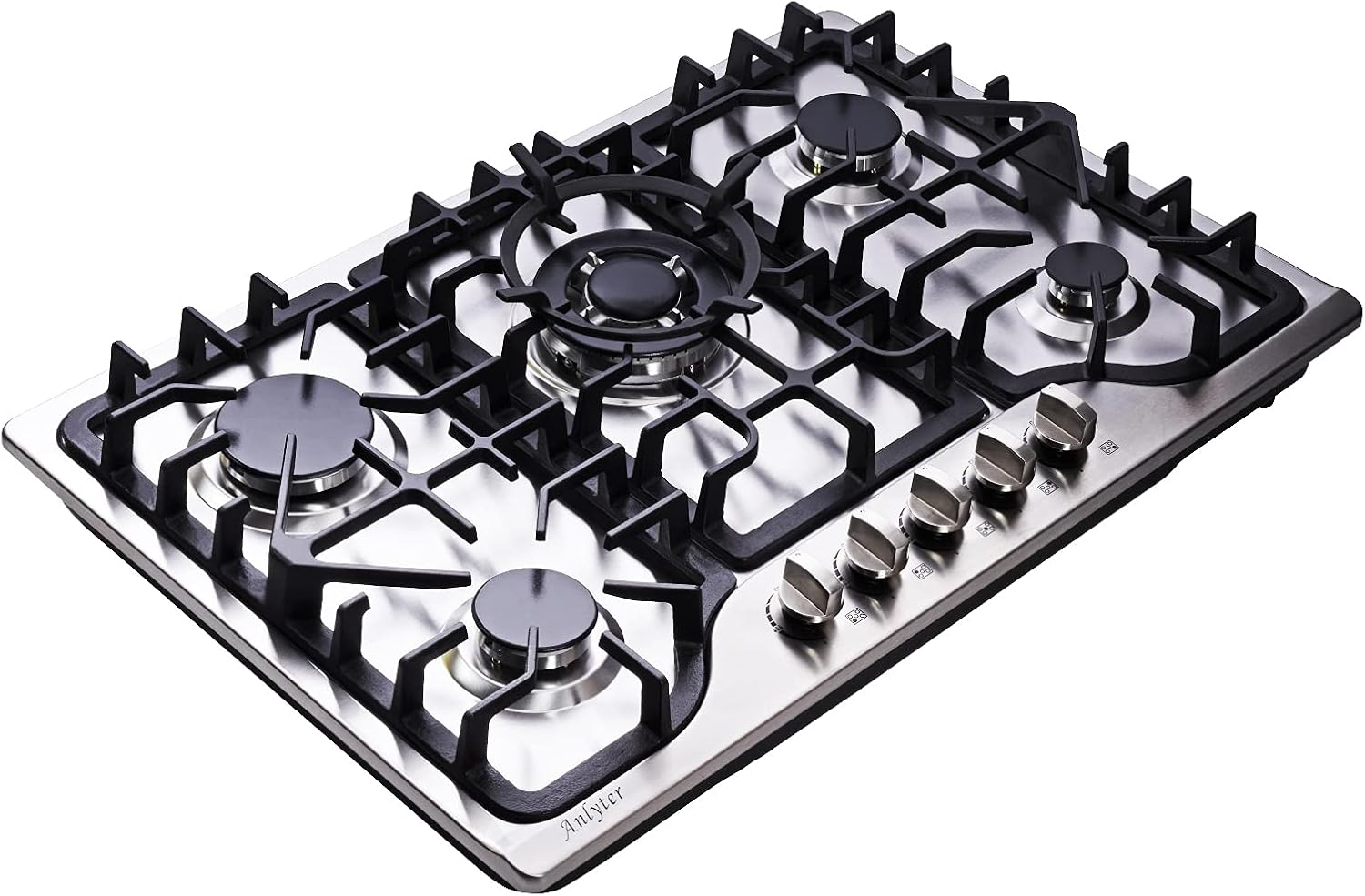 30 Inch Gas Cooktop, 5 Burners Built-in Gas Stovetop Stainless Steel LPG/NG Gas Stove Dual Fuel Sealed Gas Hob with Wok Stand and Pressure Regulator