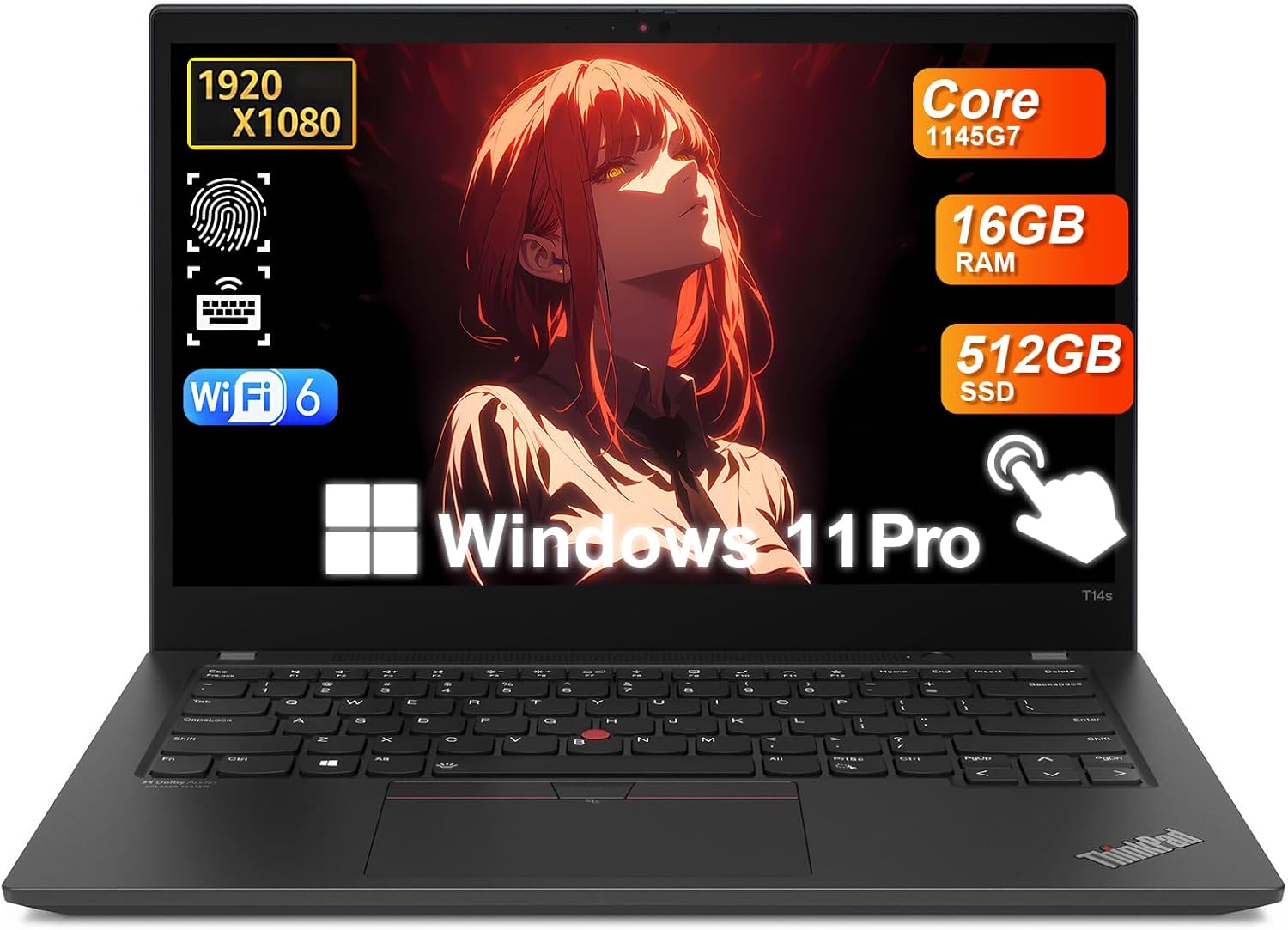Lenovo ThinkPad T14s Gen 2 Touchscreen Laptop, Windows 11 Pro 14-Inch FHD IPS, Intel Core 11th Gen i5-1145G7, 512GB SSD, 16GB RAM, Wi-Fi, HDMI (Renewed)