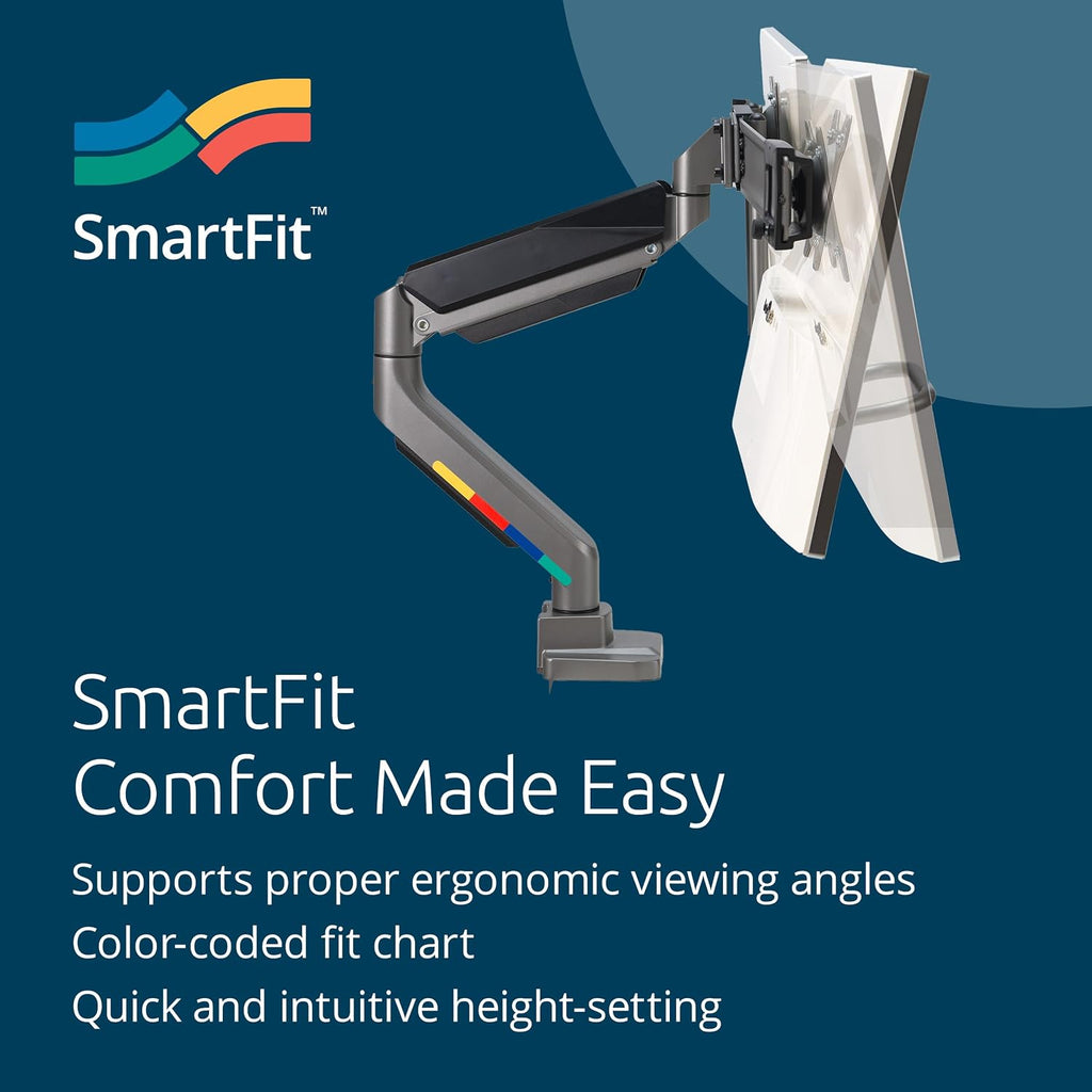 Kensington SmartFit Dual Monitor Arm with Crossbar and Easy-Grip Handle for 2 Screens Up to 32 Inch 19.8lbs, Gas Spring Height-Adjustable C-clamp or Grommet Monitor Mount with Max VESA 75/100mm