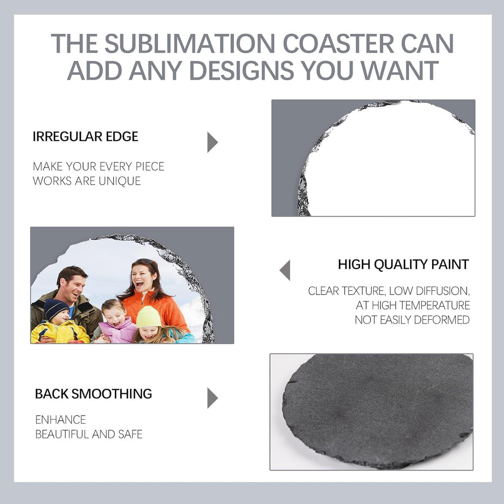 ORJ Sublimation Slate Blanks Custom Stone Slate Picture Frame Heat Transfer Rock Photo Plaque with Display Stand Decoration for Desktop Souvenir DIY Personalized Gift (round Slate * 40PCS)