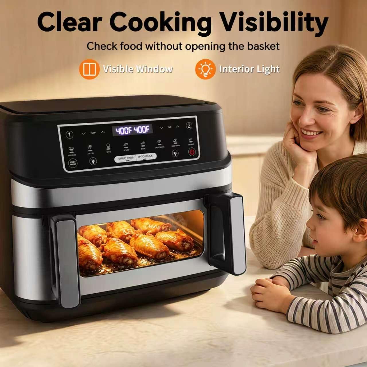 1600W Dual Zone Air Fryer Oven,12.69QT with Divider,Nonstick & Dishwasher-Safe Basket,Match Cook & Smart Finish to Roast,Recipes for Easy Cooking,Digital Touchscreen,Metal Sliver