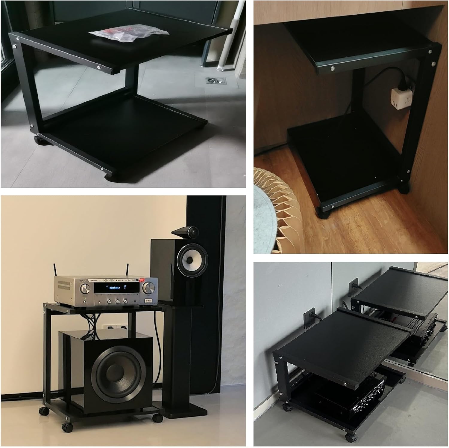YLLFFLL Easy Assembly Av Storage Cabinet 2-Tiers HiFi Racks Media Black, Audio Component Rack Tower Media Stereo Stand Equipment Shelf for Living Room, on Wheels(H 40(15 7/10IN))