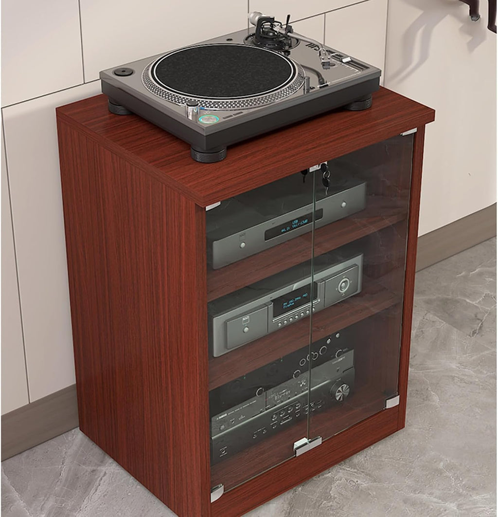 Stereo Component Cabinet,Stereo Cabinet,Audio Cabinet,Audio Rack Cabinet,av Media Stand,Audio Rack,Record Player Console Cabinet,av Cabinet,Media Cabinet,Corner Media Cabinet(Walnut,3-Layer)