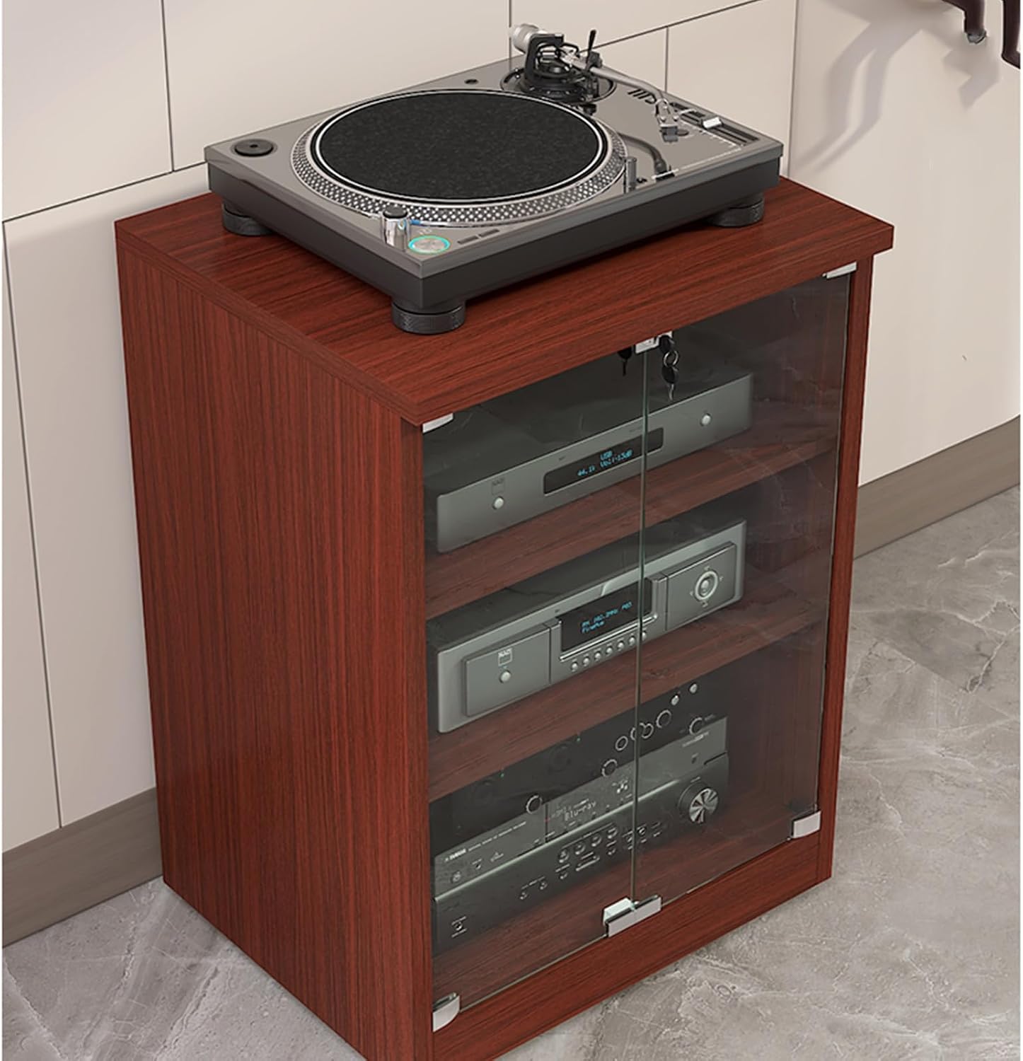 Stereo Component Cabinet, Audio Rack, AV Media Stand, White, 2-Layer