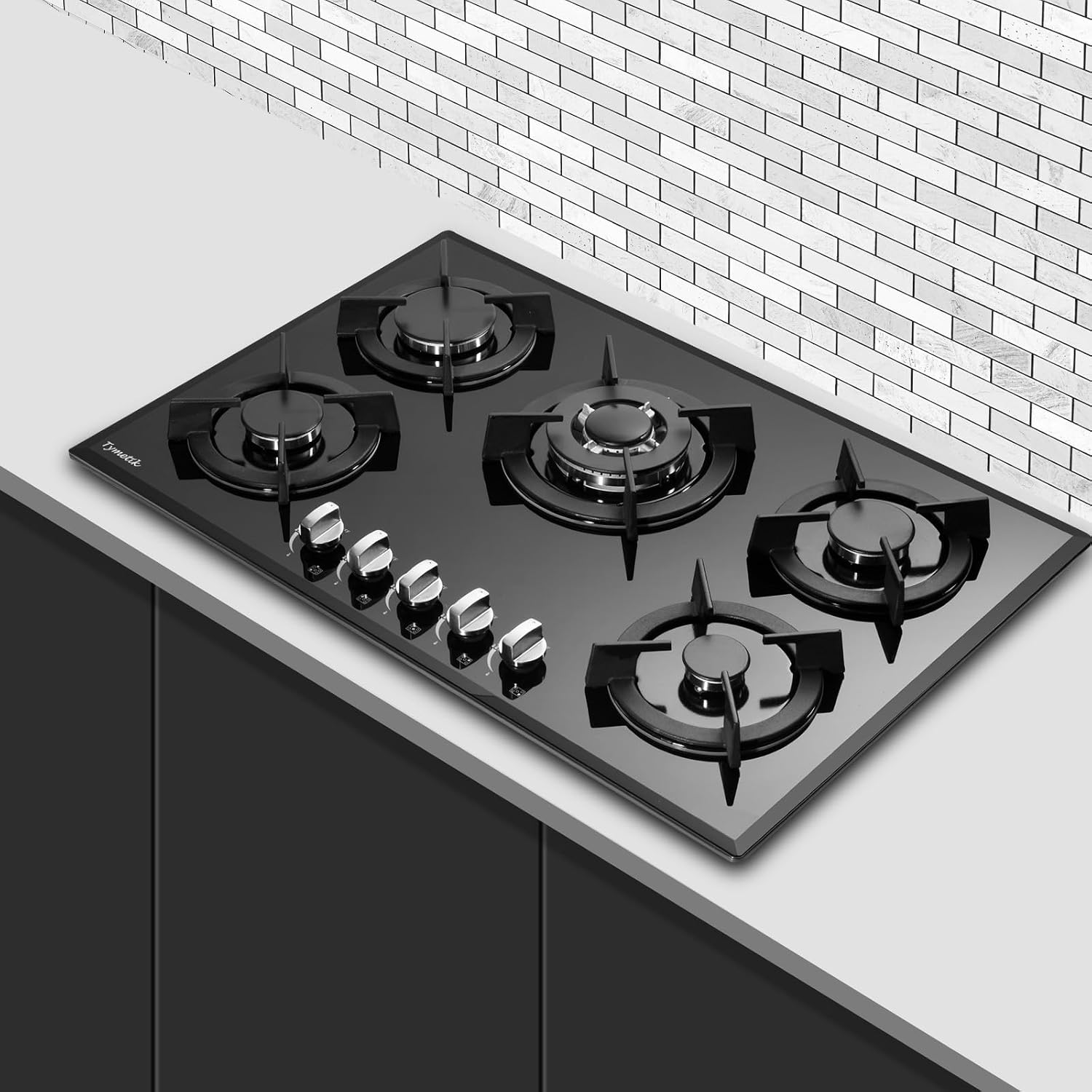 Gas Cooktop 30 Inch, Built-in Tempered Glass Gas Stovetop 5 High Efficiency Burners Gas Stove Top Propane/Natural Gas Convertible Gas Hob (Black)
