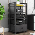 1m Tall Mobile Audio Rack Shelf, Amplifier Holder Cabinet for Recording Room/Home Cinema Media Equipment Storage, Multiple Shelf Entertainment Stand - Black White(B,4 Tier)