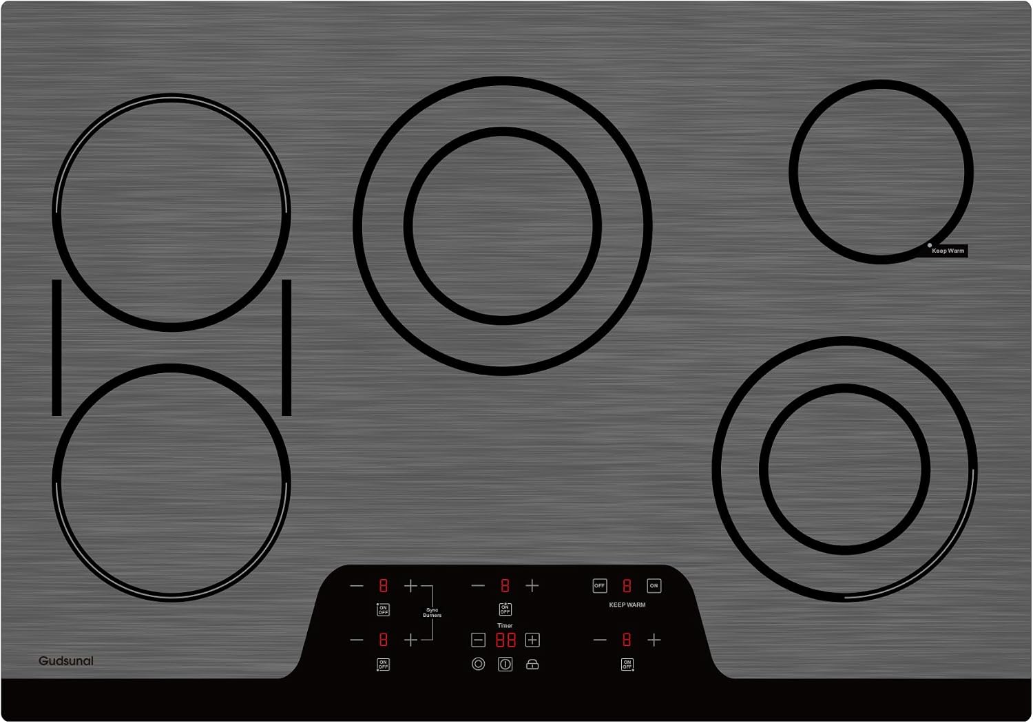 30 Inch Electric Cooktop 5 Burners, ETL & FCC Certificated, Sync Burner, Quick Boil, Keep Warm, 9 Heating Level, Timer, Child Lock & Auto Shutdown, Drop-in Electric Stove Top,Grey
