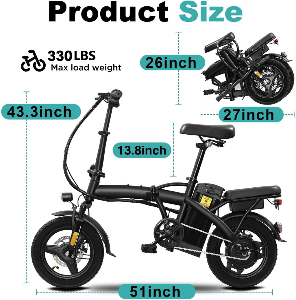 Electric Bike for Adults and Teens, 560-740W Motor, 20-25MPH Compact Commuter Folding Ebike, 32 Miles Range, 48V 10Ah Battery, 3-Level Pedal Assist, 14' Foldable Electric Bicycle, UL 2849 Certified