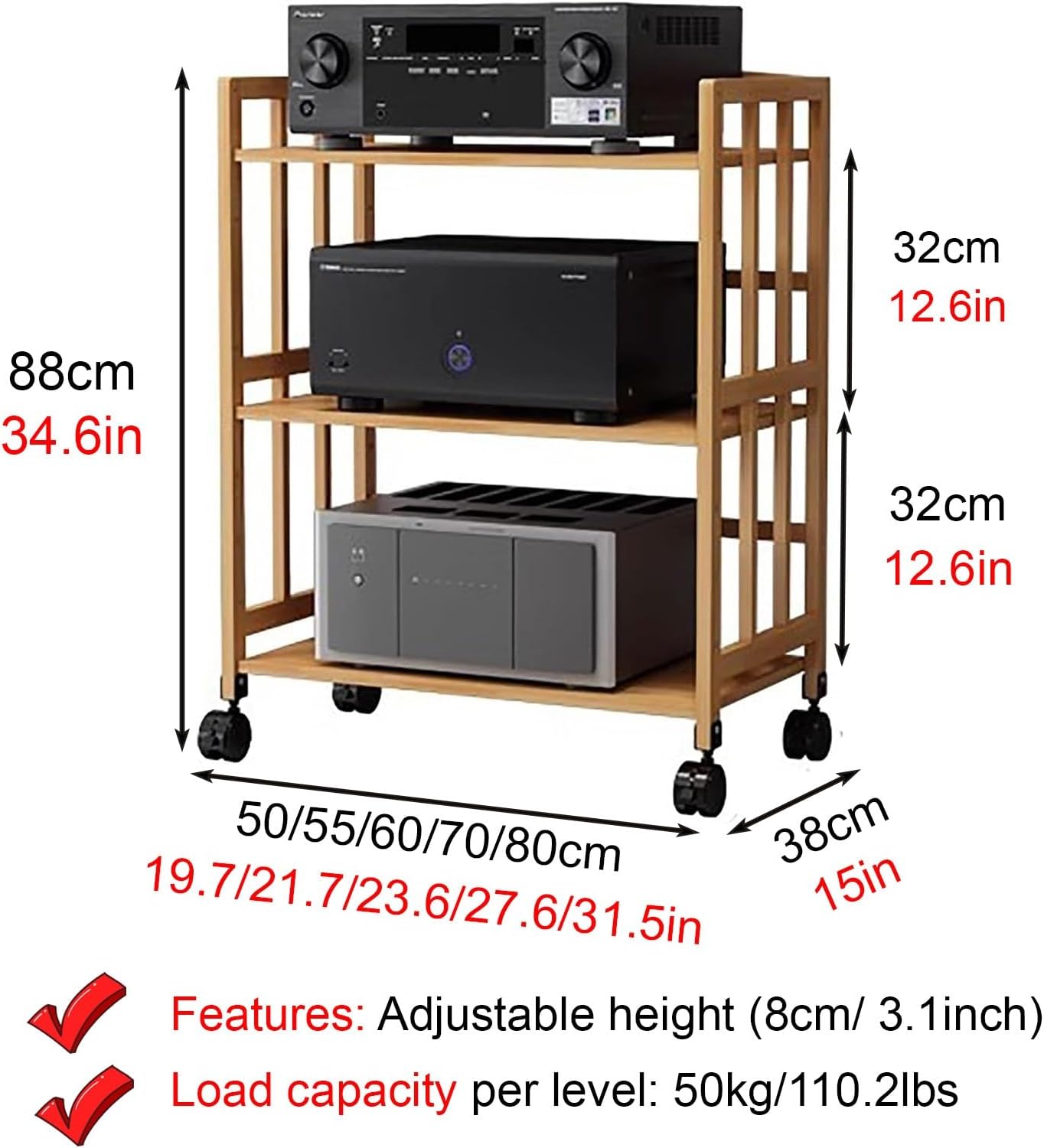Audio Rack Cabinet for Home Theater/Meeting Room/Store, Corner Record Player Table/TV Stand for DVD & Books & Projectors, Audio Video Equipment Rack(70cm/27.6in)