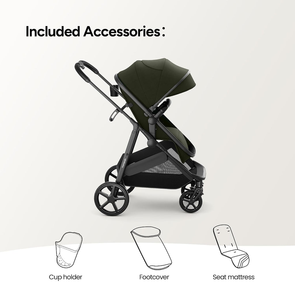 Mompush Wiz 2 in 1 Baby Stroller with Infant Pramette Mode, One Hand Fold Convertible Newborn to Toddler Stroller with Reversible Seat and Large UPF 50+ Canopy