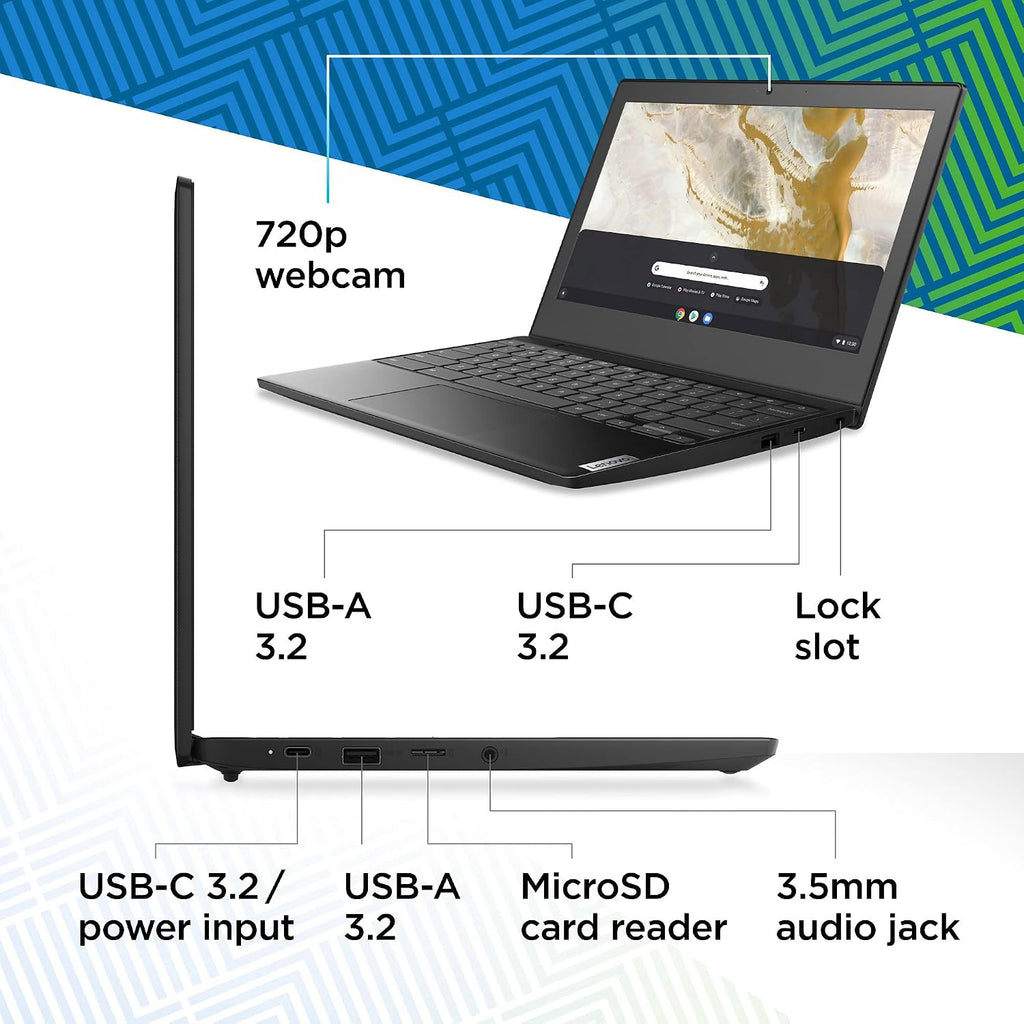 Lenovo IdeaPad 3 11 Chromebook Laptop,11.6' HD Display,Intel Celeron N4020, 4GB RAM, 64GB Storage, UHD Graphics 600, Chrome OS, Onyx Black