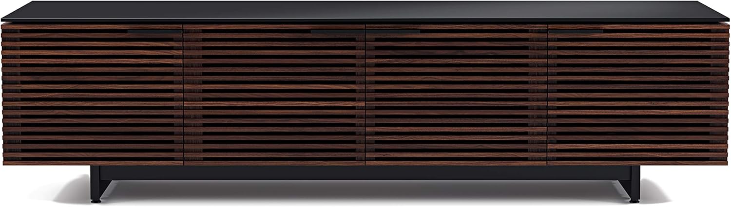 BDI Furniture Corridor 8173-79.25'' TV Stand for TVs up to 85' with Soundbar Shelf, Adjustable Shelves, Cable Management, Ventilation, Tempered Glass Top, Chocolate Stained Walnut