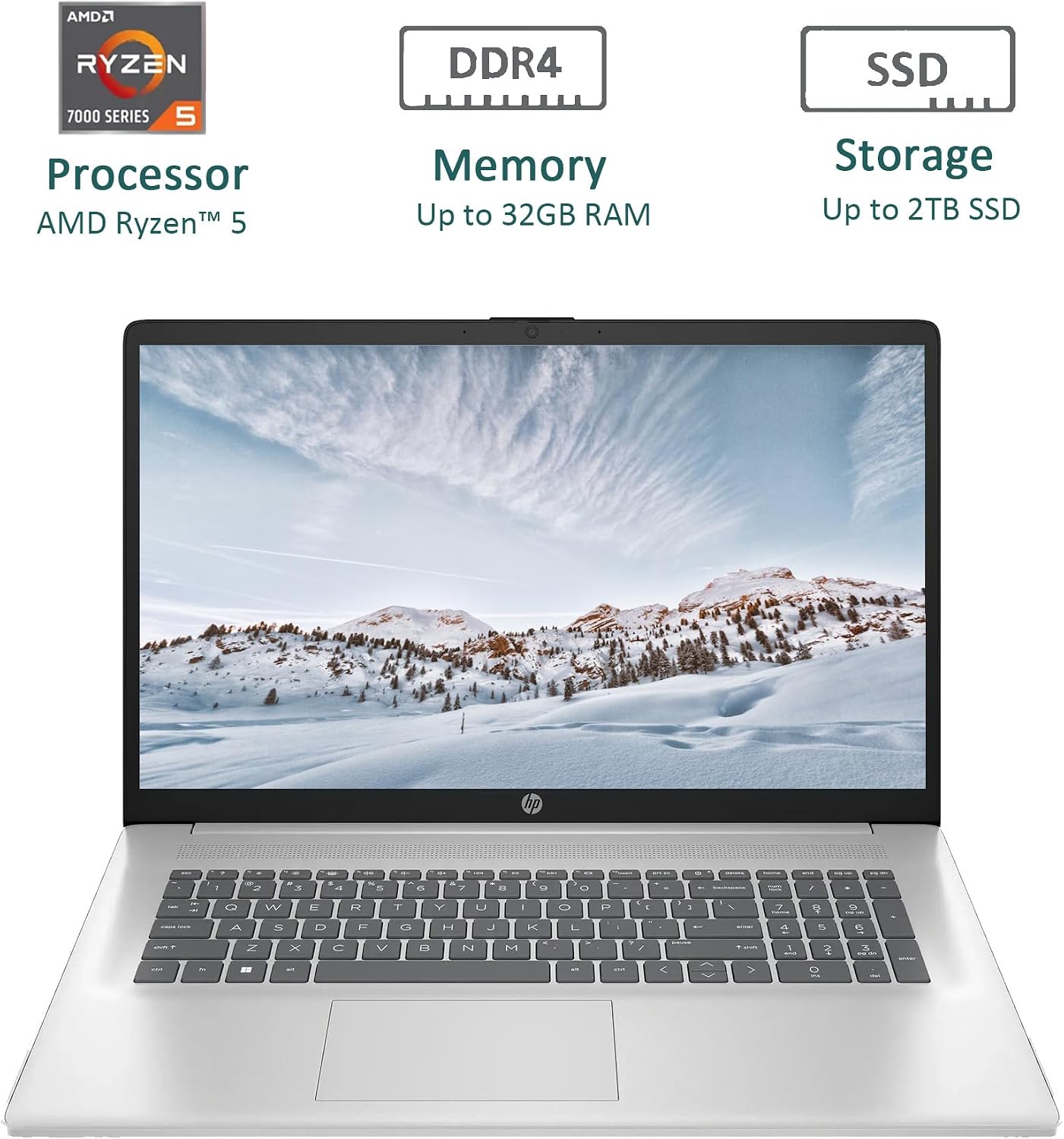HP 17.3' Laptop, Full HD (1920 * 1080) Display, AMD Ryzen 5 Processor (Beats i7-11370H), 16GB RAM, 1TB SSD, Windows 11 Home, Webcam, Wi-Fi, Bluetooth, Natural Silver, Alpacatec Accessory
