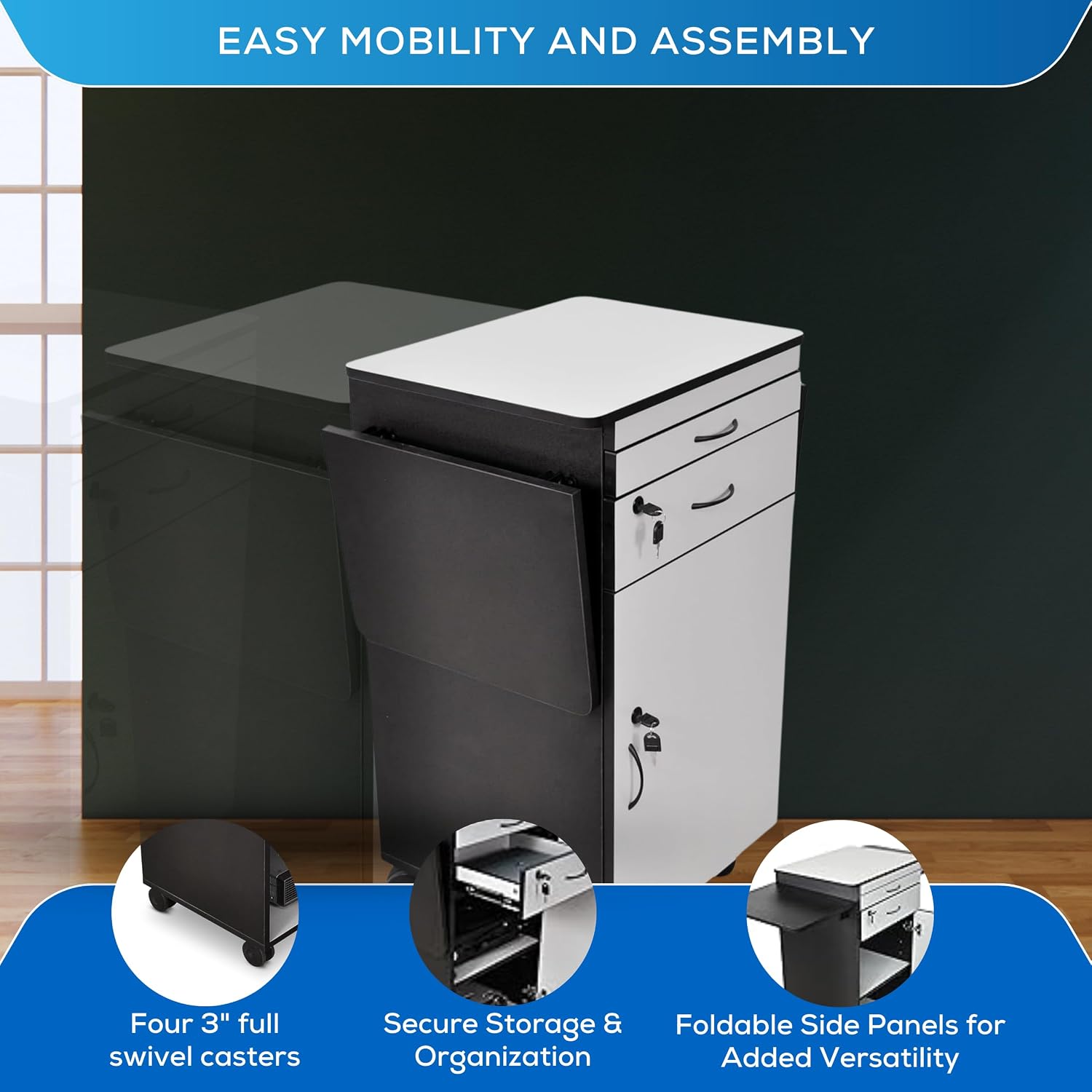 FSE 373-WPSDD3 38' Mobile AV Presentation Station Cart with Locking Cabinet