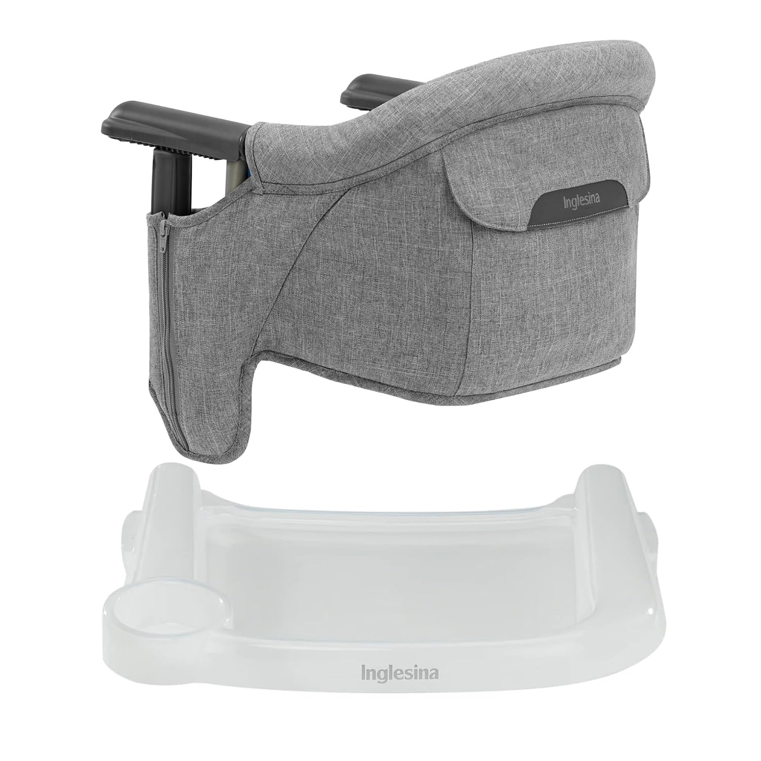Inglesina Fast Table Chair - Stone Gray Melange + Fast Dining Tray - Portable Baby High Chair - for Babies & Toddlers up to 37 lbs - Fits Tables 0.8'' to 3.5'' Thick - Compact - Travel Bag Included