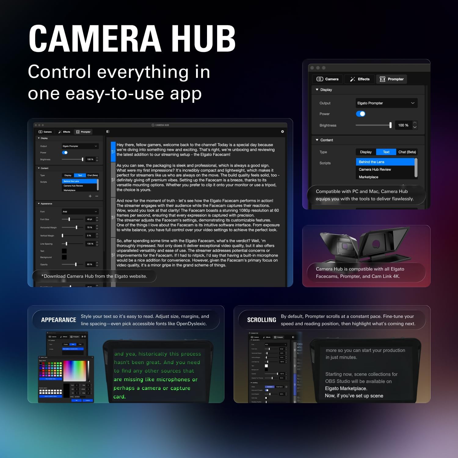 Elgato Prompter XL - Full-Sized Teleprompter with Removable Display, Video Conferencing Monitor, for DSLR Mirrorless & Studio Cameras, Single-Cable Setup - USB-C 3.2 for PC & Mac