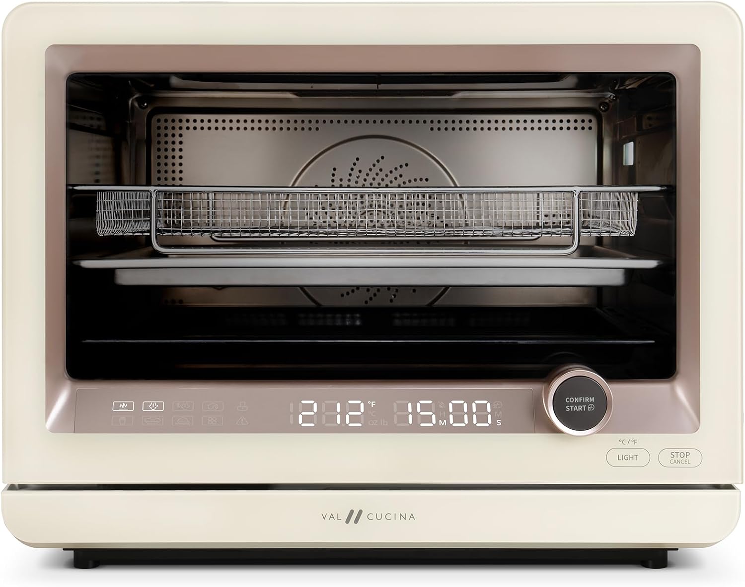 VAL CUCINA 7-in-1 Steam Convection Oven Countertop with Air Fry, Bake, Sous Vide, Ferment, Built-in Recipes | Anti-Scalding, Self Clean, Food-grade Stainless Steel Cavity & Accessories | 1500W