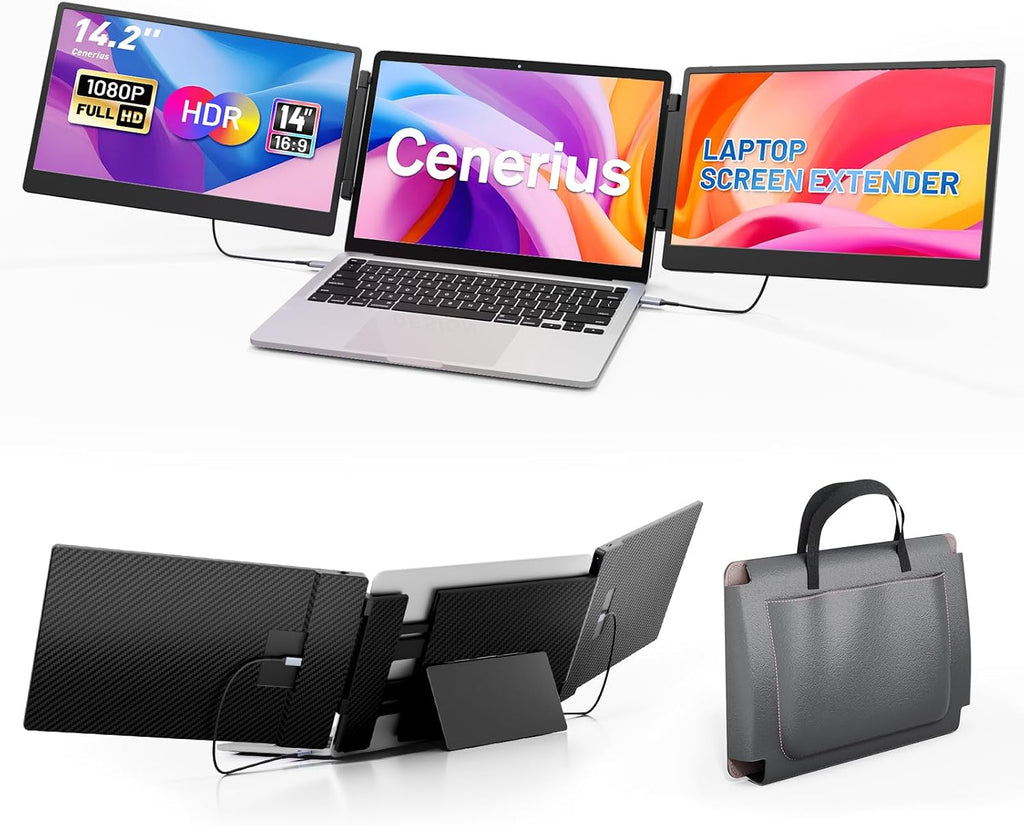 14.2' Laptop Screen Extender, FHD 1080P IPS Portable Monitor for Laptop, Triple Screen Monitor Extender, Compatible with 13'-17' Laptops, HDMI/USB-A/C Plug&Play for Windows, Mac, Android