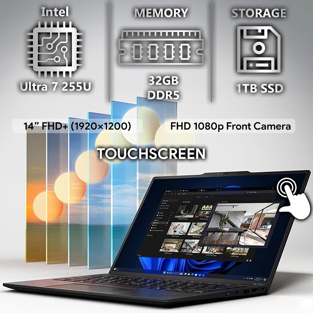 Lenovo ThinkPad X1 Carbon Gen 13 Business Laptop, Intel Ultra 7 255U, 14' FHD+ Touchscreen, 32GB DDR5 RAM, 1TB SSD PCIe, WiFi 6E + BT, Backlit Keyboard, 1080p Webcam, Windows 11 Pro - Black