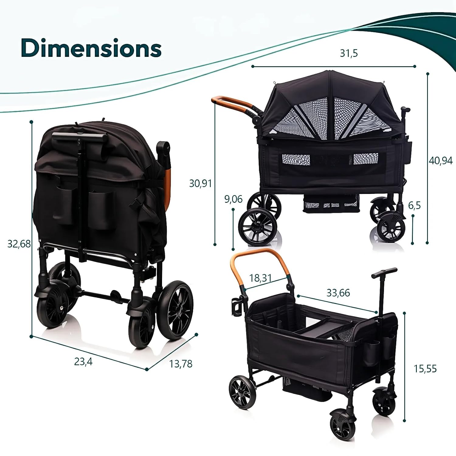 Luxury Wagon Stroller for 2 Kids & Cargo-Lightweight Foldable Travel Push Pull All-Terrain Double Wagon for Newborn&Toddler with 5-Point Harness,Adjustable Handle, Canopy,Tray Table,Cup Holder
