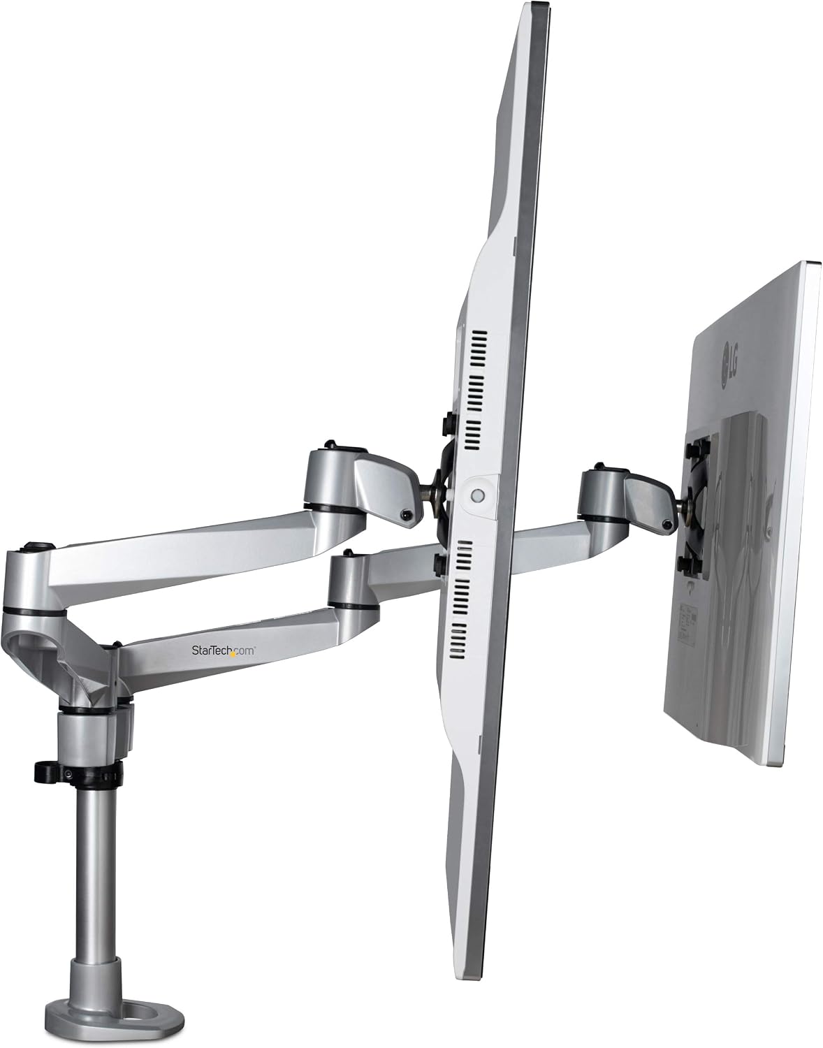 StarTech.com Desk Mount Dual Display Arm, Premium Articulating VESA Mount for Screens up to 27' (17.6lb/8kg), Height Adjustment, Rotate, Tilt, Swivel, Clamp or Grommet Base, TAA