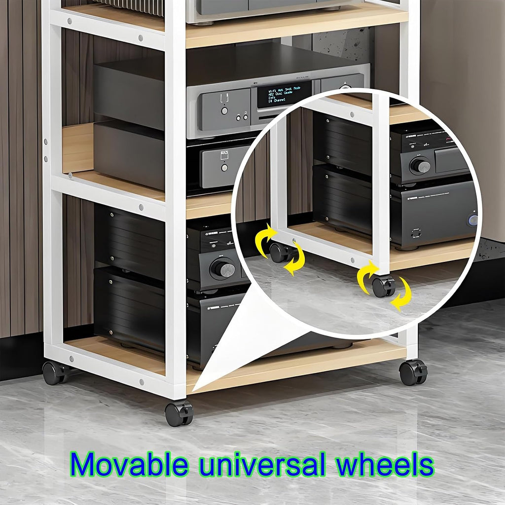 Black AV Cabinet with Movable Media Storage, Audio-Video Tower Stand, Stereo Rack for Home Theater, Wood Media Stand, 50x40x70cm, Perfect for Organizing Audio Equipment