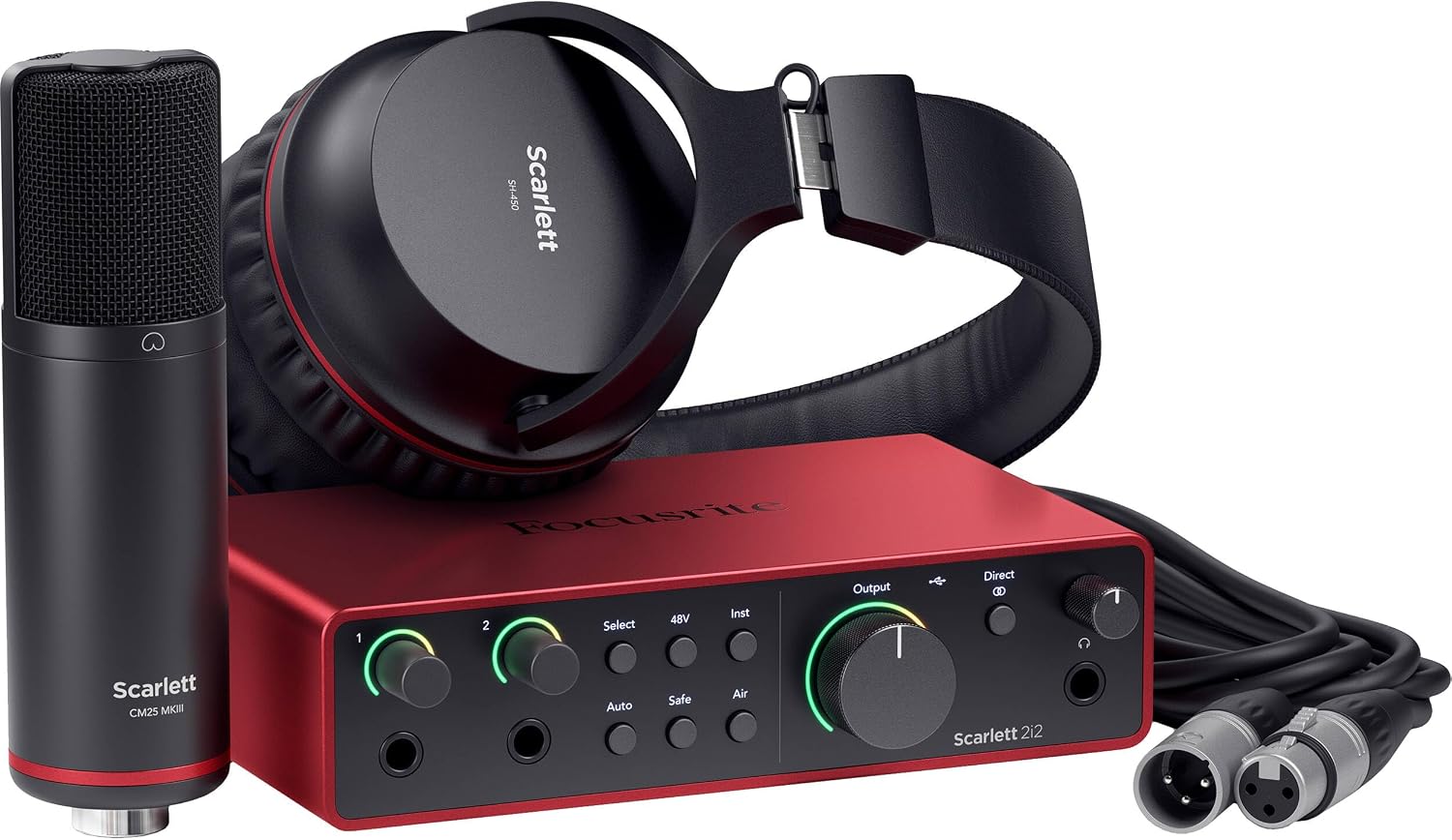 Focusrite Scarlett 2i2 Studio 4th Gen USB Audio Interface Bundle with StreamEye Boom Arm Mic Stand Desktop Mount, Detachable Clip, Professional Grade XLR Cable, Microphone Pop Filter and Cable Ties