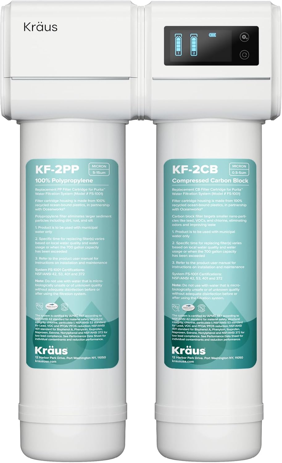 KRAUS Purita 2-Stage Under Sink Water Filtration System with Digital Display Monitor, FS-1001