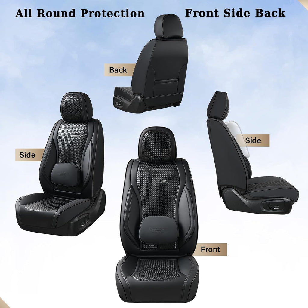 Coverado Seat Covers, Car Seat Covers Front Seats, Waterproof Nappa Leather Auto Seat Cover with Lumbar Head Pillow, Black Seat Covers Carseat Cover Universal Fit for Most Cars