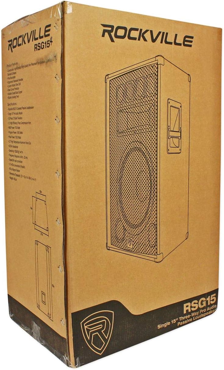 Rockville RSG15.4 15' 1500W 3-Way 4-Ohm Passive PA Speaker, High-Power Drivers, Durable Build, Wide Frequency Range, for DJs and Live Events