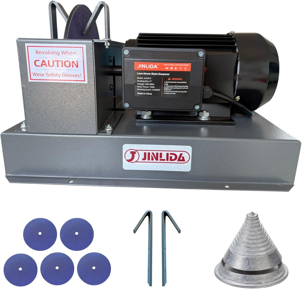 JLD10-8 Lawn Mower Blade Sharpener, 2/3HP 500W Grinder Sharpening Machine with 7-inch Ceramic Grinding Wheel and Balancer and 5 Sanding Discs