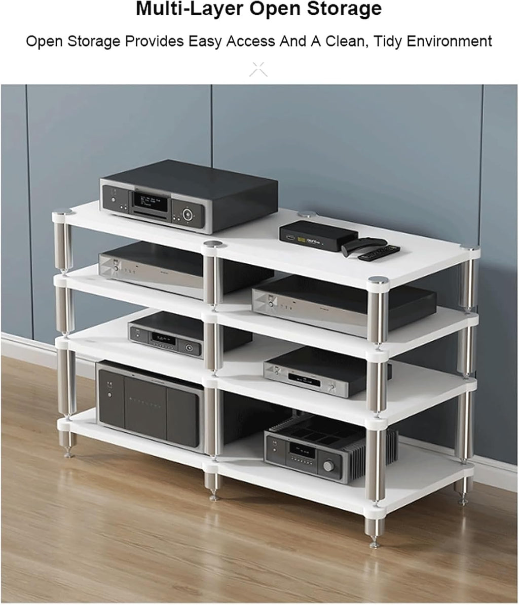 Stereo Stands Modern Audio Rack Tower AV Media Stand Wooden Tiered Shelves 2 Tier,3 Tier,4 Tier Audio Rack Shelf AV Media Player Stand(Black,2 Tier)