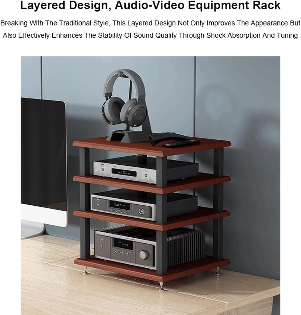 KUddYYKi Audio Rack 2/3/4 Tier Stereo Rack Audio Equipment Rack Audio Stereo Shelf Wooden HiFi Rack Audio-Video Shelving HiFi Rack Shock Durable(Brown,2 Tier)