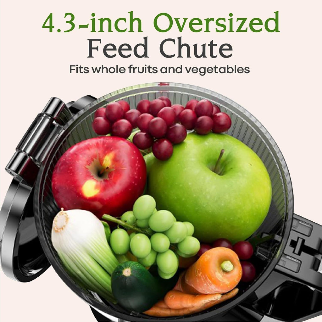 Anybear Cold Press Juicer, 200W Masticating Slow Juicer 4.3' Large Feed Chute Fit Whole Fruits Vegetables | Upgraded Auger | Tritan Material | BPA Free | Juice Recipes (Light Gray)