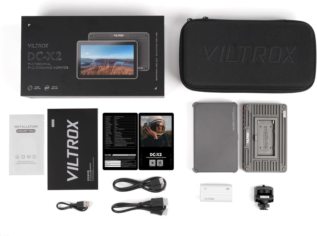 VILTROX DC-X2 6'' Touchscreen Camera Monitor with Rig Cage, 2000 nits 4K HDMI in/Out Video Field Monitor Kit with Sunshade Hood, 3D LUT, Waveform, Histogram & Vectorscope Tools, Black