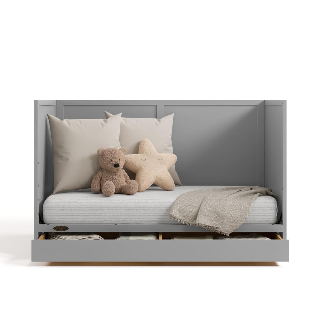 Graco Theo 3-in-1 Convertible Crib with Storage Drawer – GREENGUARD Gold Certified Baby Crib Crafted from Wood, Converts to Toddler Bed, Daybed, and Full-Size Bed (Pebble Gray)