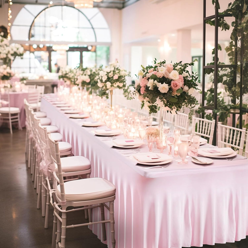 6 Packs Baby Pink Spandex Tableclothes for 8 Foot Rectangle Table, Spandex Table Covers 8FT Stretch Table Skirts Rectangle Wrinkle Free Fitted Table Cover for Event, Wedding, Banquet & Parties