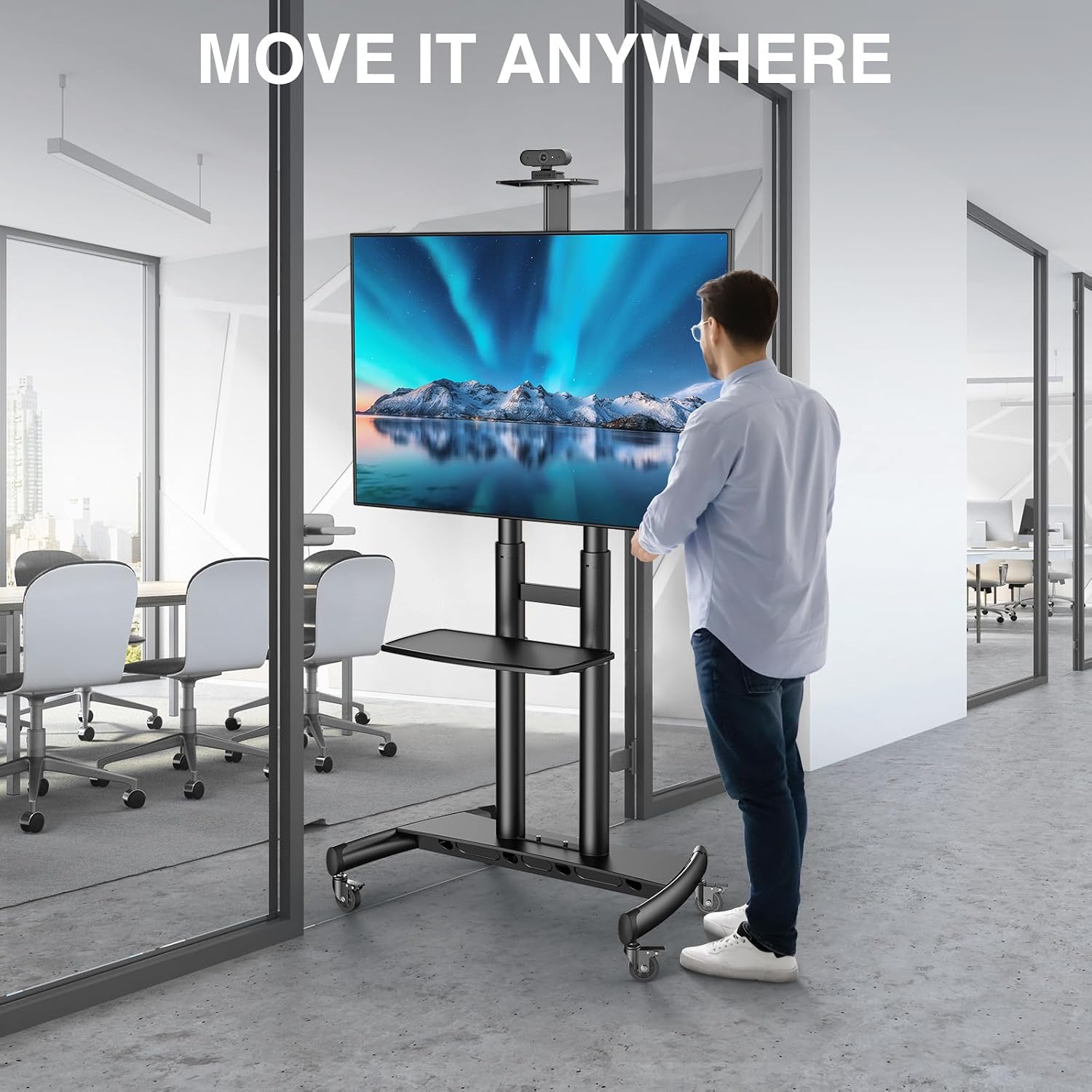 PERLESMITH Mobile TV Stand for 55-90 Inch Flat/Curved Screen TV Max VESA 800x500mm Outdoor TV Cart with Height Adjustable AV Shelf- UL Certificated Rolling Floor TV Stand Holds up to 200Lbs (PSTVMC07)