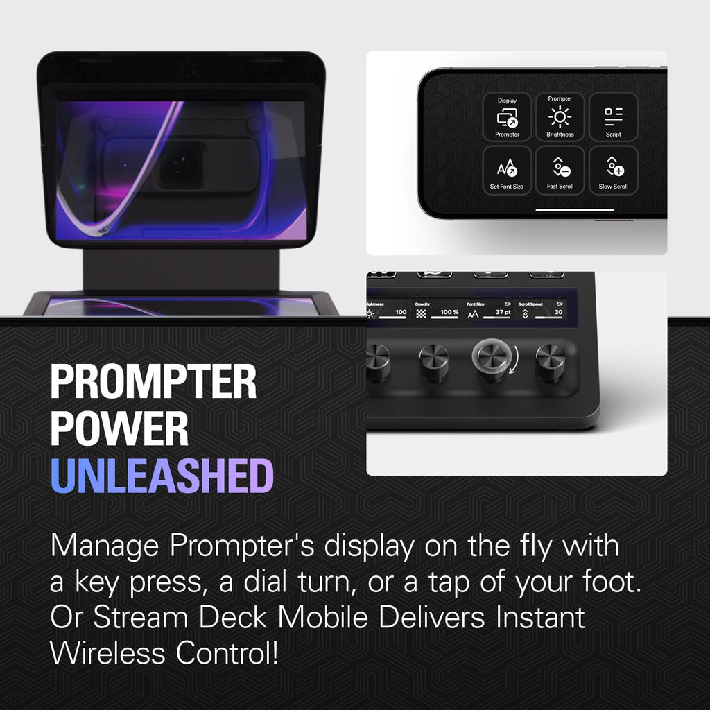 Elgato Prompter â€' Teleprompter with Built-in Screen for YouTube, Twitch, Zoom and More, 1080 Pixels, Supports DSLR/Webcam/Smartphone, Drag & Drop Monitor Display, Works with Mac/PC & Stream Deck