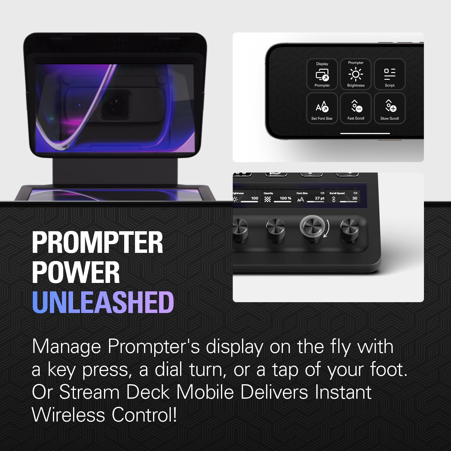 Elgato Prompter â€' Teleprompter with Built-in Screen for YouTube, Twitch, Zoom and More, 1080 Pixels, Supports DSLR/Webcam/Smartphone, Drag & Drop Monitor Display, Works with Mac/PC & Stream Deck