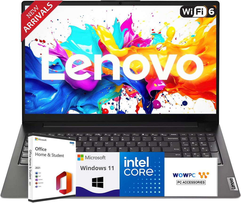 Lenovo Newly Released V15 Business Laptop(2025/2026 Edition) with Microsoft Office, Intel Powerful CPU, 16GB RAM, 1TB SSD, 15.6' FHD Display, Ultra Quiet Design, Long Battery Life, Windows 11, WOWPC