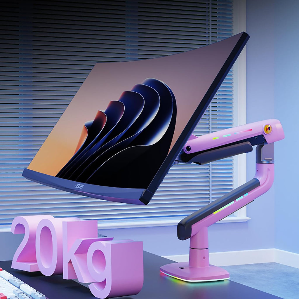 NB Gaming Monitor Arm or for 32 to 60 Inches Screen, Load up to 20 kg, VESA 75/100, RGB-Light, Heavy Duty, Multi Angle Adjustable, Premium Aluminum, Pink