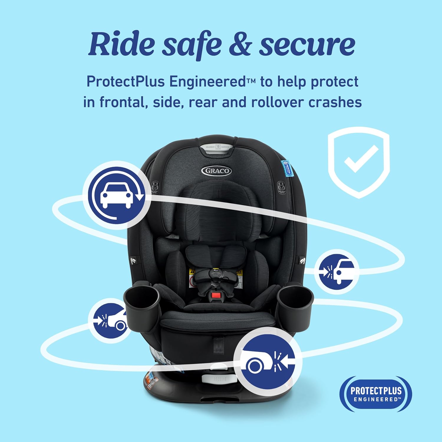 Graco Turn2Me 3-in-1 Rotating Convertible Car Seat, Manchester, Rear-Facing Rotation Only, Forward-Facing Mode, Highback Booster Up to 100 lbs, Adjustable Headrest & Harness, Steel Reinforced Frame