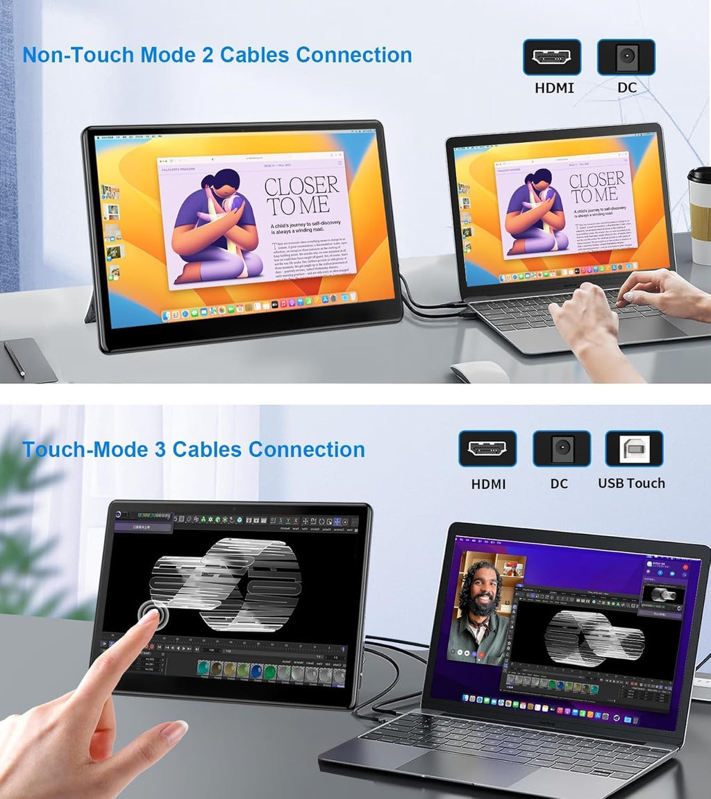 13.3'' Portable Touch Screen Monitor,VESA Touchscreen Display,1080P 10-Point HDMI VGA Port Ultra-Slim Portable Laptop Touchscreen Monitor for PC MacBook Phone PS Xbox(13.3 inch) 1