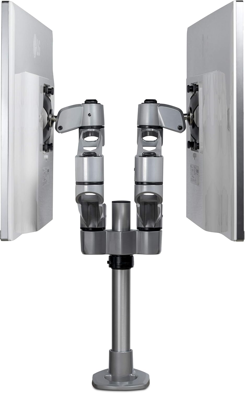 StarTech.com Desk Mount Dual Display Arm, Premium Articulating VESA Mount for Screens up to 27' (17.6lb/8kg), Height Adjustment, Rotate, Tilt, Swivel, Clamp or Grommet Base, TAA