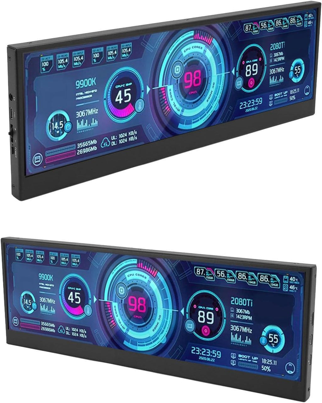 Yunseity Computer Temp Monitor, PC Temperature Display, PC Sensor Panel for aida64 Monitor, Mini Secondary Screen CPU GPU Data Temperature Monitor for