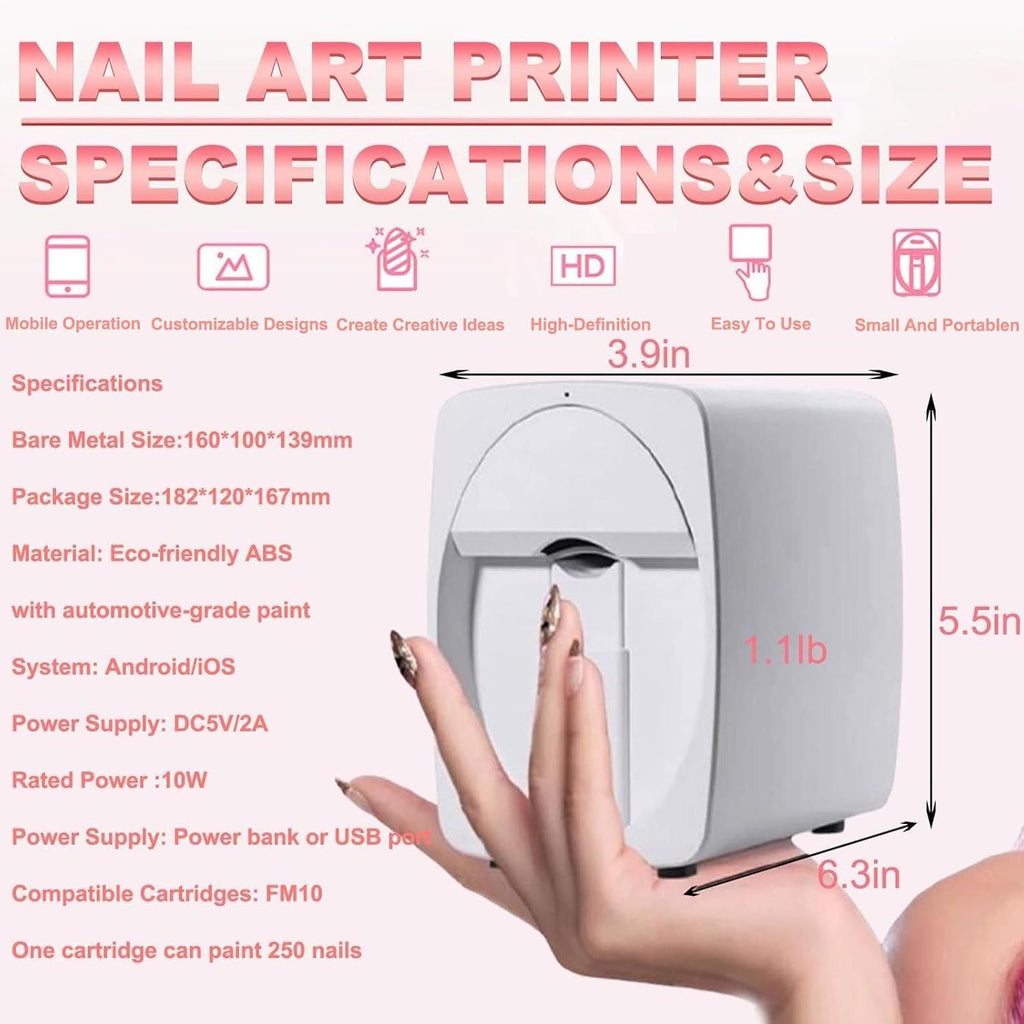 3D Nail Printer Robot Nail Painting Machine Smart Printer - Digital Intelligent Art Printers for Kids/Nails Salon/Manicure/Nails Lovers, Over 1000 Pictures, 20s Done, No Skills Needed White