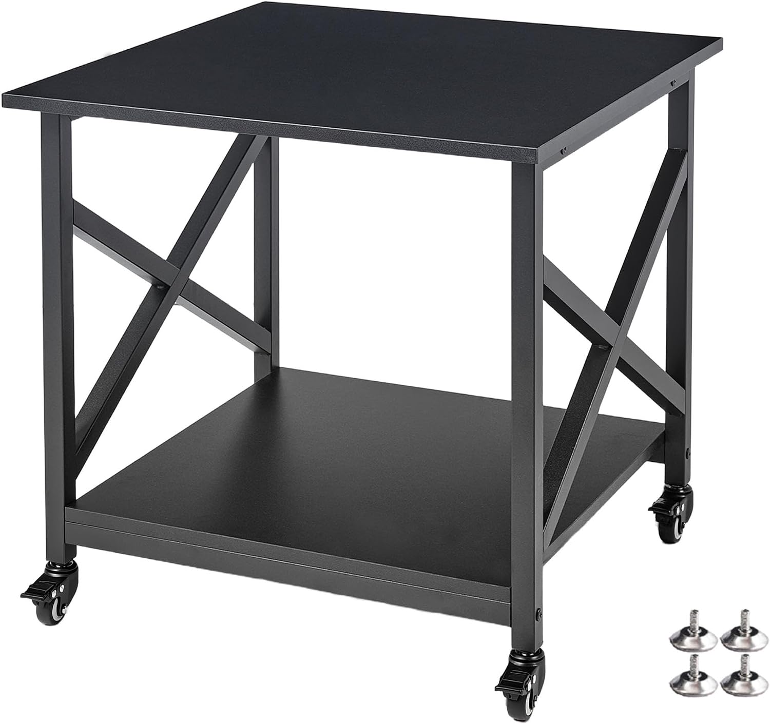 Fannova 2 Tier Large Printer Stand, 23.6 x 23.6 x 22.6 Inches Square Printer Table with Storage Shelf, Rolling Printer Cart with Industrial Wheels for Home Office, Mini Fridge Stand Table - Black