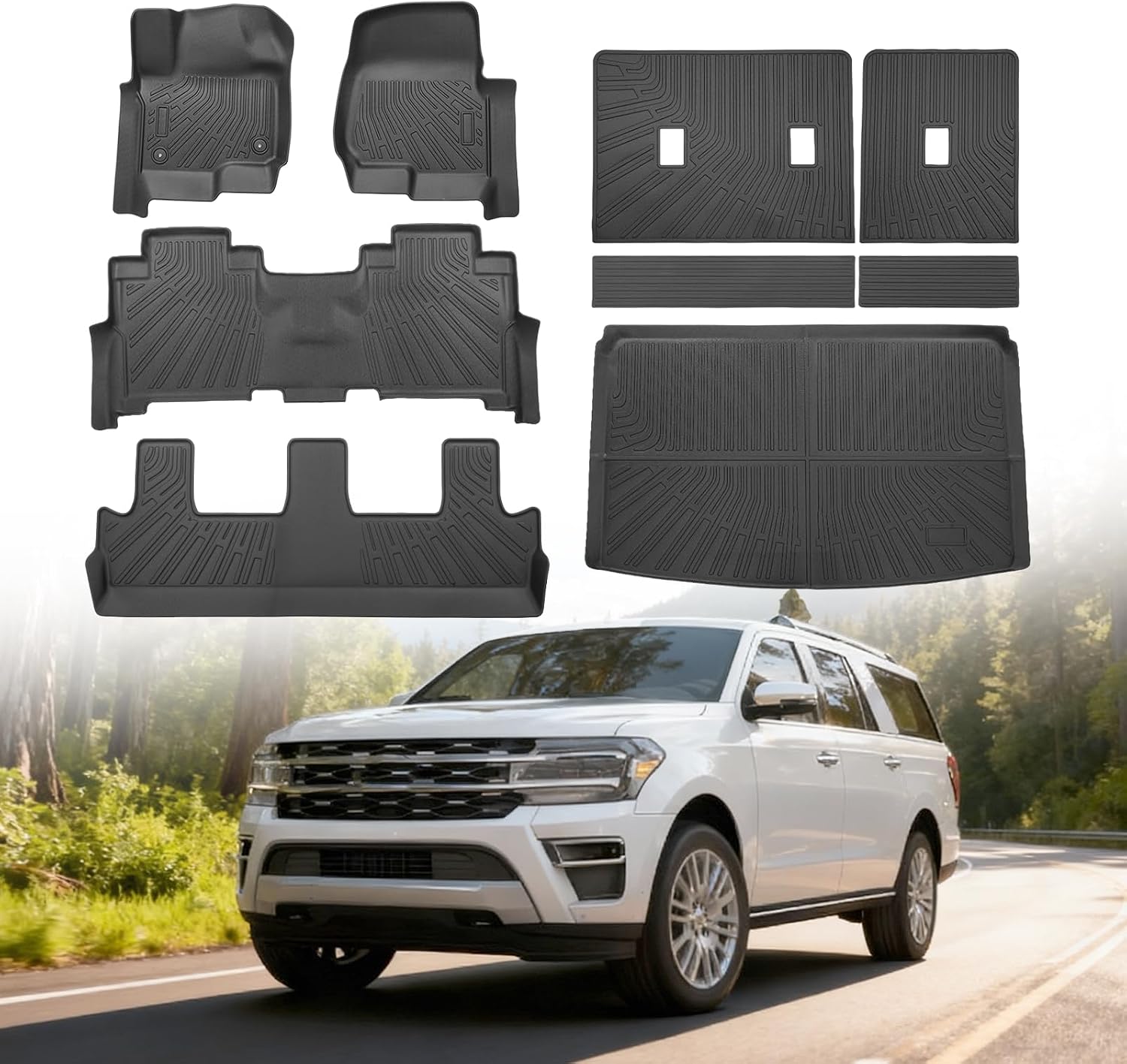 Cartist Floor Mats and Cargo Liner Fit for Ford Expedition MAX (8 Seats-2 Row Bench Seat) 2018-2024 All Weather Floor Mat Expedition Accessories Heavy Duty Carpet Protection (Only Fit MAX)