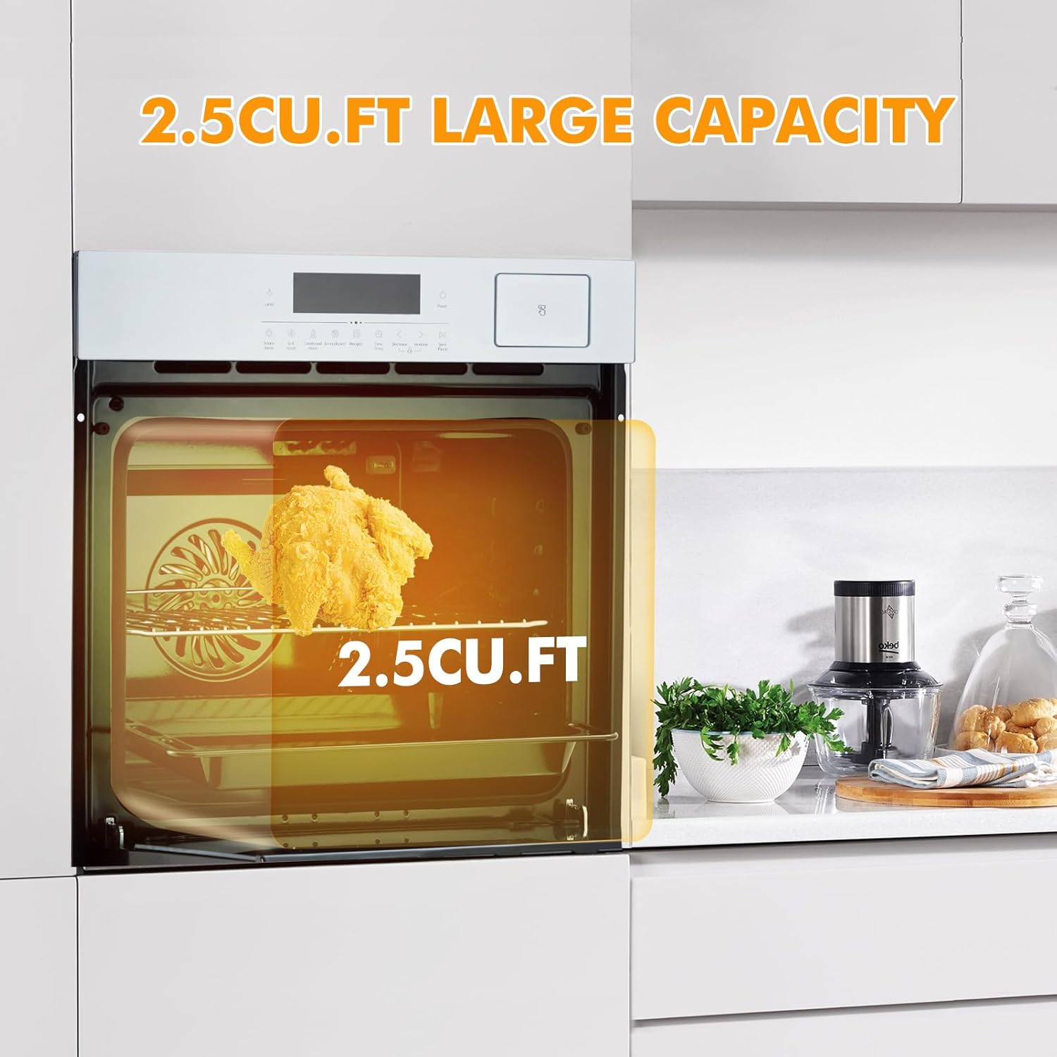 24 Inch Stainless Steel Toaster Oven and White Air Fryer Combo: 70L Capacity, 3D Heating with Steam, Touch Control, Multi-Function Modes for Countertop Built-in Use